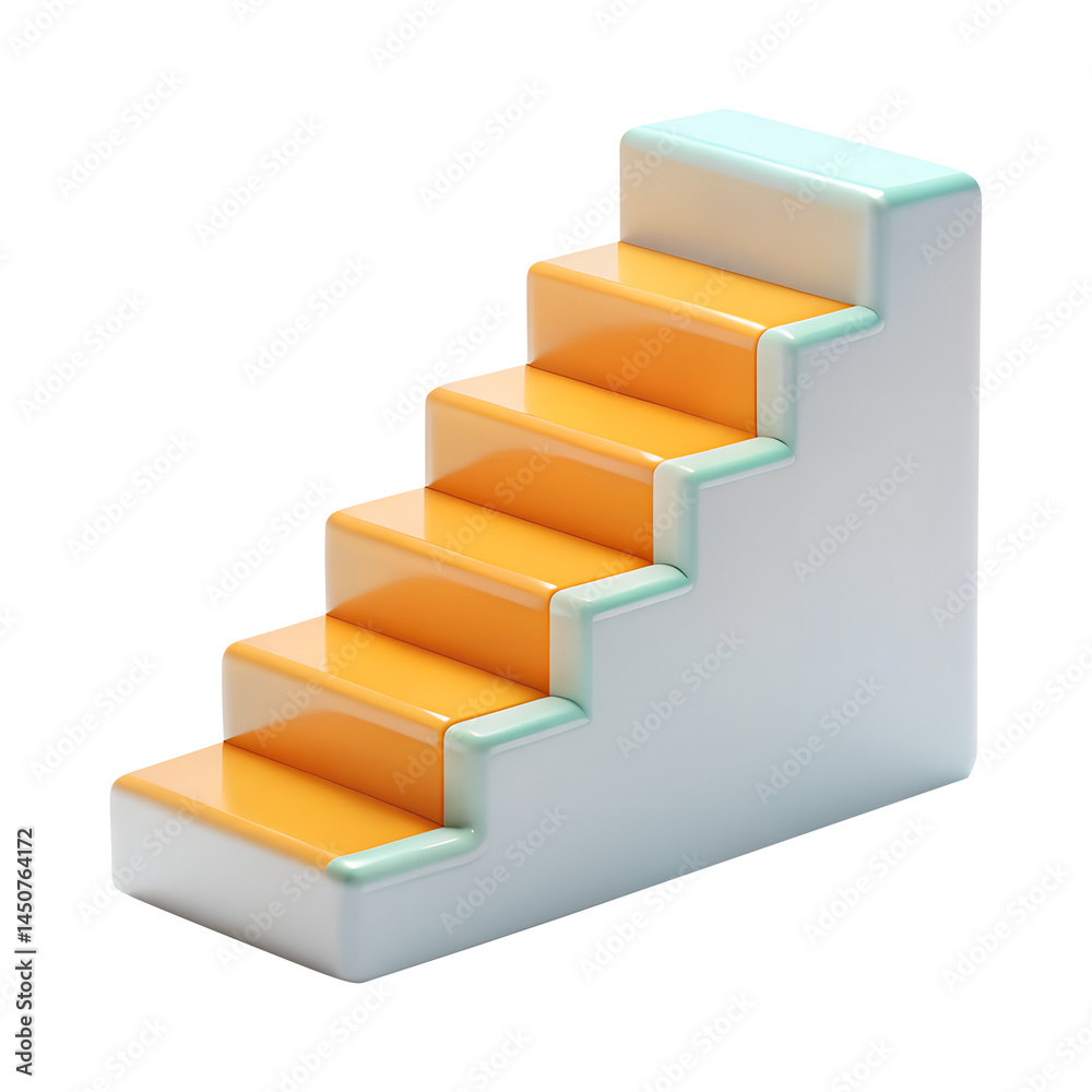 stairs to success 3d render icons in cartoon plastic style minimal isolated on transparent white background, clipping path