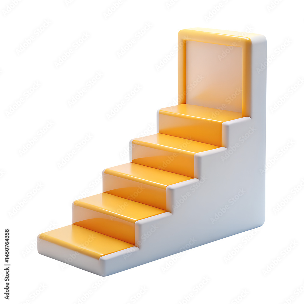 stairs to success 3d render icons in cartoon plastic style minimal isolated on transparent white background, clipping path