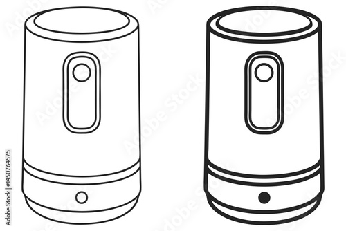 Two cylindrical devices feature rounded button and oblong opening on the front in line drawing