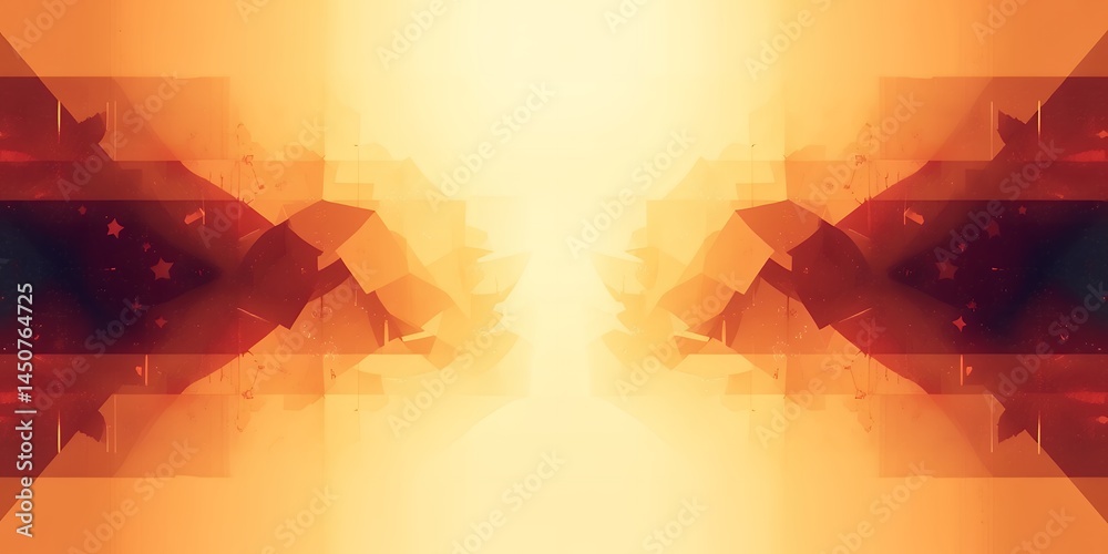 Abstract orange and brown geometric shapes with a bright light in the center background