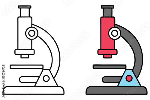 Two microscope cartoons; one is outlined in black and one is brightly colored