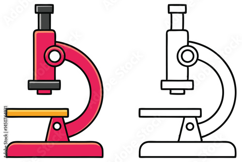 One red microscope and one outlined microscope are displayed against a white background