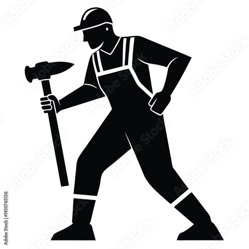 Construction Worker with Jackhammer Silhouette