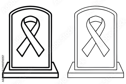 Two tombstones display linear ribbon, symbolizing a solemn black and white tribute