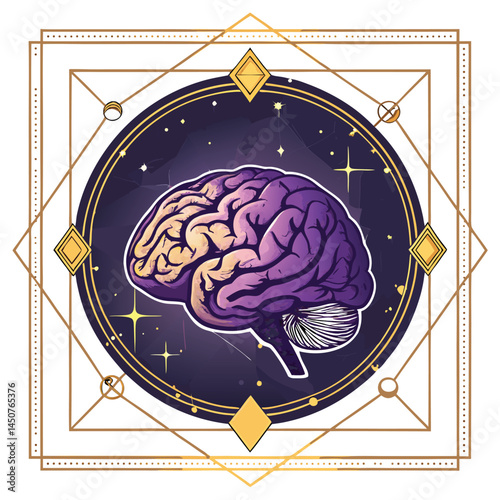 A mystical, floating brain, glowing with arcane energy, resides within a shimmering, translucent orb.  Intricate details and vibrant colors are essential.