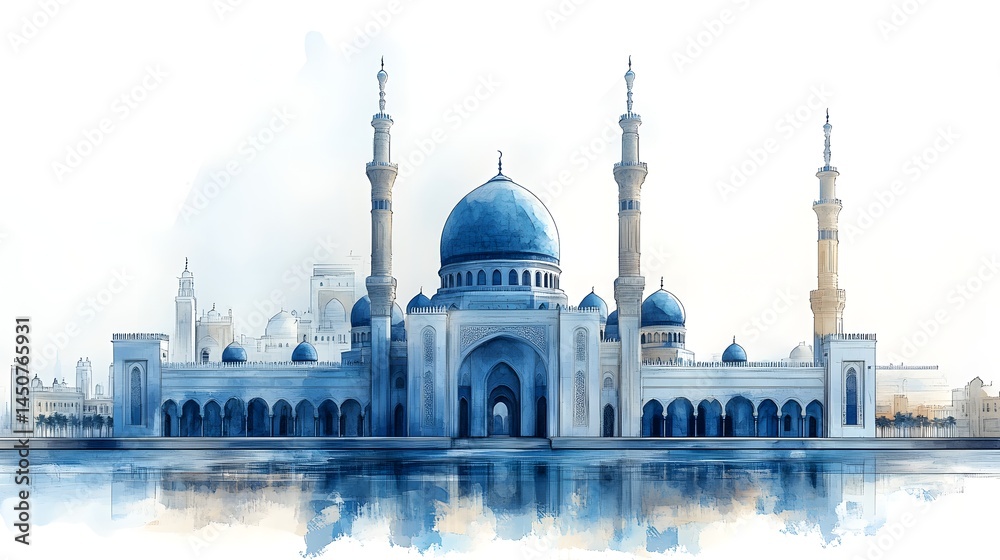 Obraz premium Islamic mosque panorama in digital sketch style