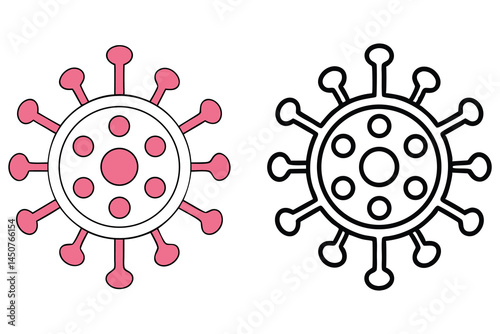 Side by side visuals display a pink virus model and a bold line art version