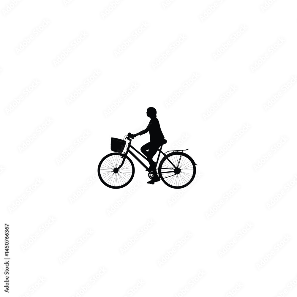 Fototapeta premium Bicycle with Basket silhouette on white background