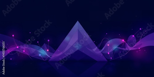 Obraz na płótnie Abstract purple and blue design with triangle and wavy lines and connected dots on dark background w salonie