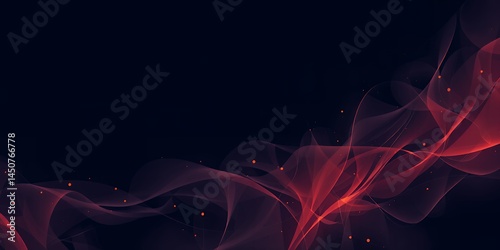Abstract red smoke flowing on a dark background with small orange particles scattered around