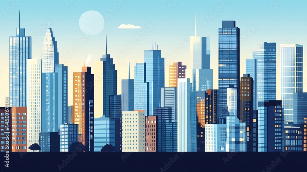 Urban skyline featuring tall modern skyscrapers symbolizing progress innovation Urban skyline featuring tall modern skyscrapers symbolizing progress innovation