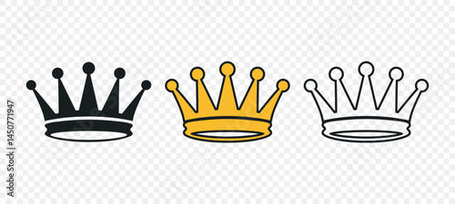 Vector Crown Icons Set. Flat Style Crown Icon Collection. Elegant Crown Icons. Various Royal Crowns