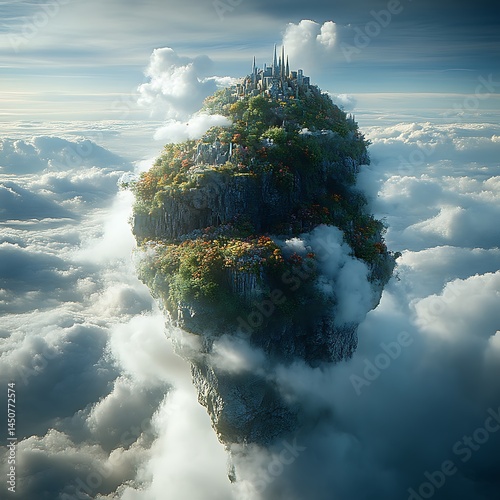Floating Island Cityscape in Clouds