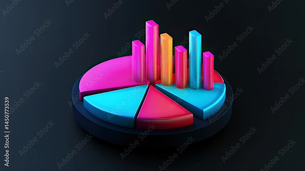 3D Colorful Pie And Bar Chart Data Visualization