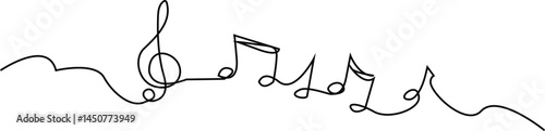  single line art of music notes and treble clef, abstract sheet music line art vector 