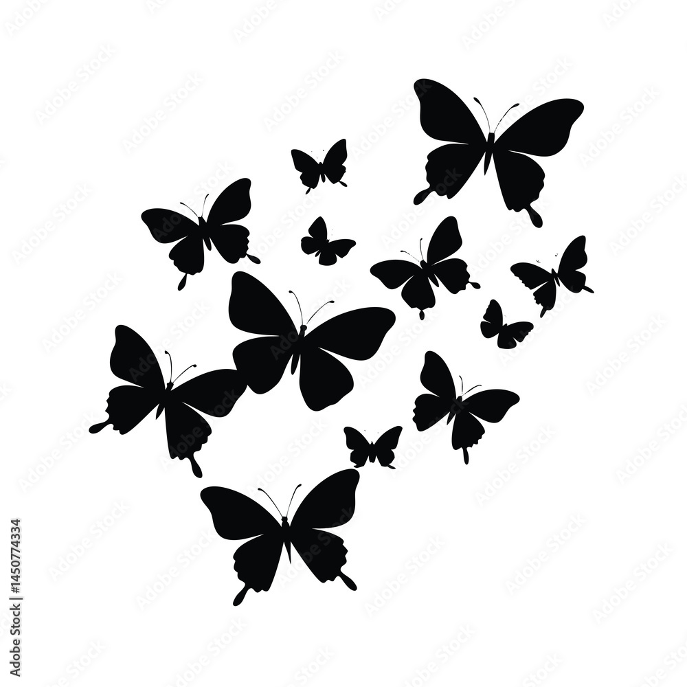 Fototapeta premium flying butterflies silhouette clean and bold vector