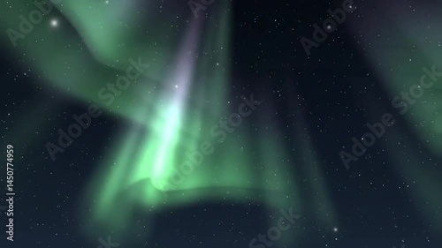 Ambient Night Background: Aurora borealis gently flowing across a starry sky, smooth waves of green and violet light creating a tranquil and captivating ambient animation