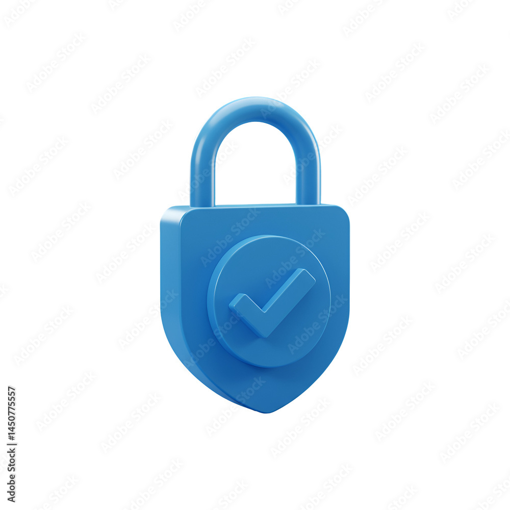 3D Render of Blue Padlock with Shield and Checkmark - Digital Security Concept 3D Render of Blue Padlock with Shield and Checkmark - Digital Security Concept
