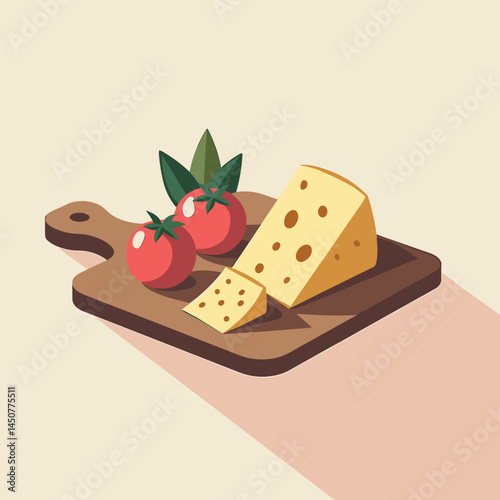 wooden board with cheese and tomatoes: websites, web design, menus, food blogs, cooking blogs, for products and business
