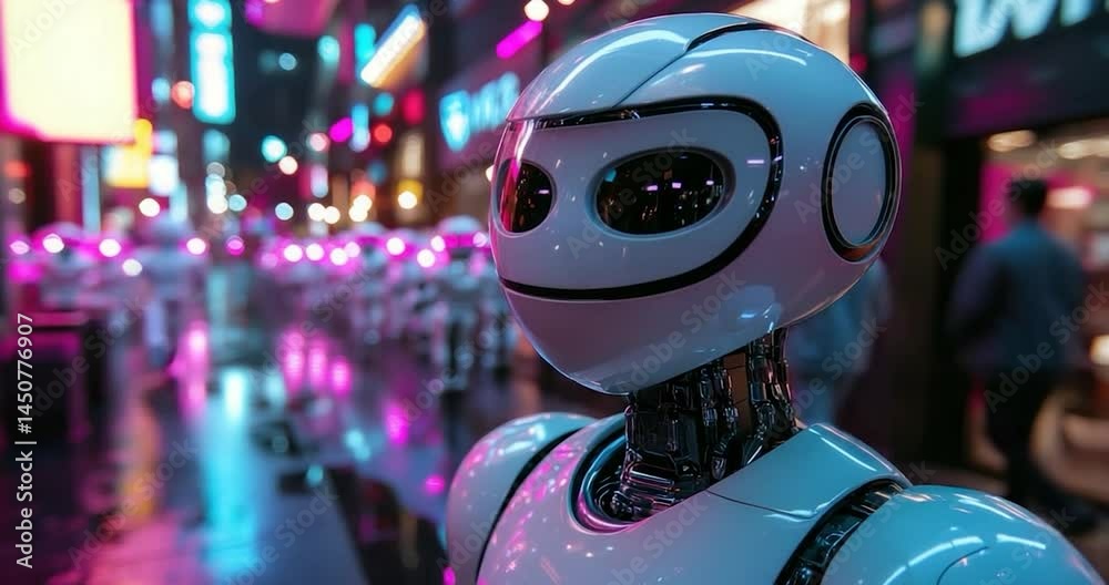 Futuristic robot city night Futuristic robot city night