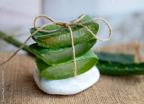 Aloe vera fresh leaves on shadows background 