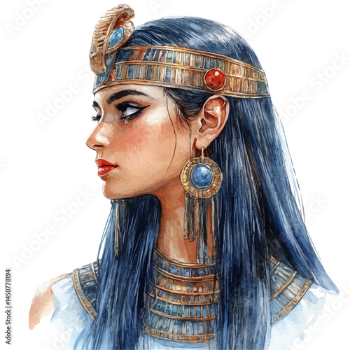 Egyptian Goddess Sekhmet With A Lions Head, watercolor vector, isolated on a white background.