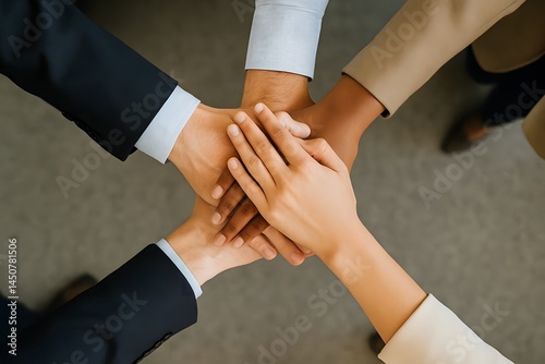 Wallpaper Mural Top View of Business Team Joining Hands in Unity, Symbol of Collaboration, Support, and Corporate Teamwork Spirit Torontodigital.ca