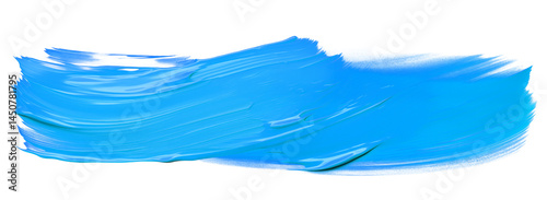 A blue paint stroke with visible brush texture on a in a horizontal format view transparent background png