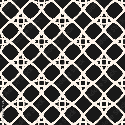 Abstract geometric seamless pattern with linear grid, lattice, mesh, net, diamond shapes. Simple elegant black and white background texture. Repeated monochrome design for print, cover, carpet, decor