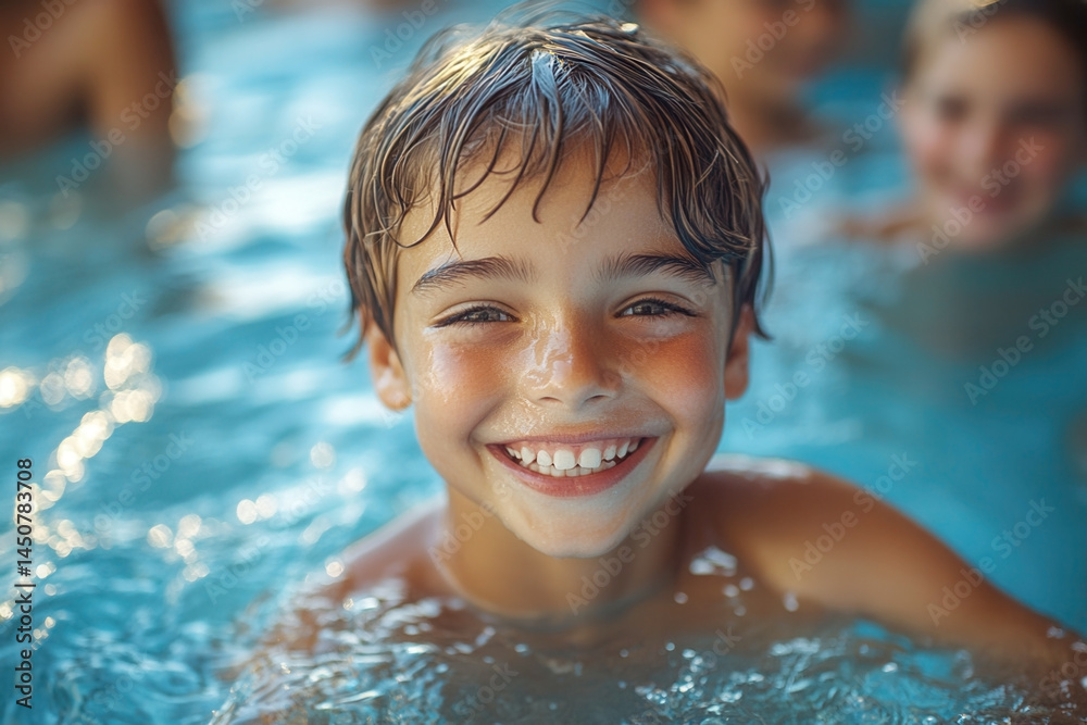 summer background happy child, banner for swimming pools, water parks, spa salon, summer camp Joyful boy laughing in a swimming pool on a sunny day capturing moments of happiness summer background happy child, banner for swimming pools, water parks, spa salon, summer camp Joyful boy laughing in a swimming pool on a sunny day capturing moments of happiness