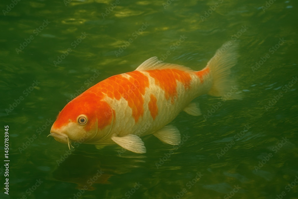 Koi fish, carp swimming in a Japanese garden pond, closeup view