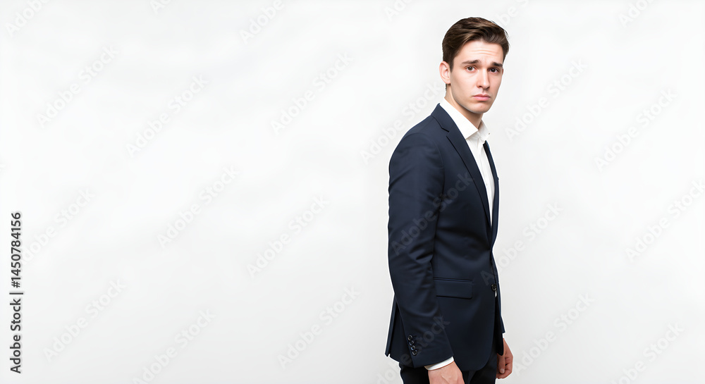 A professional businessman in a sharp suit, exuding confidence and poise against a clean white background. A professional businessman in a sharp suit, exuding confidence and poise against a clean white background.