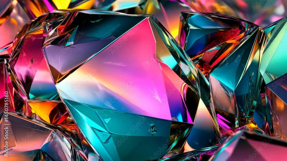 Vibrant crystal refractions shifting in dynamic colorful light spectrum