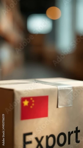 Wallpaper Mural A cardboard box labeled 'Export' with a Chinese flag symbolizes the ongoing trade tensions and their effects on international shipping and business Torontodigital.ca