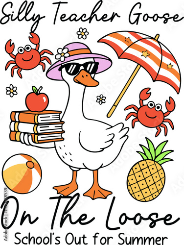 Silly Goose Summer Svg, Cute Pool Goose Svg, Funny Summer Vibes Svg, Summer Vacation Svg