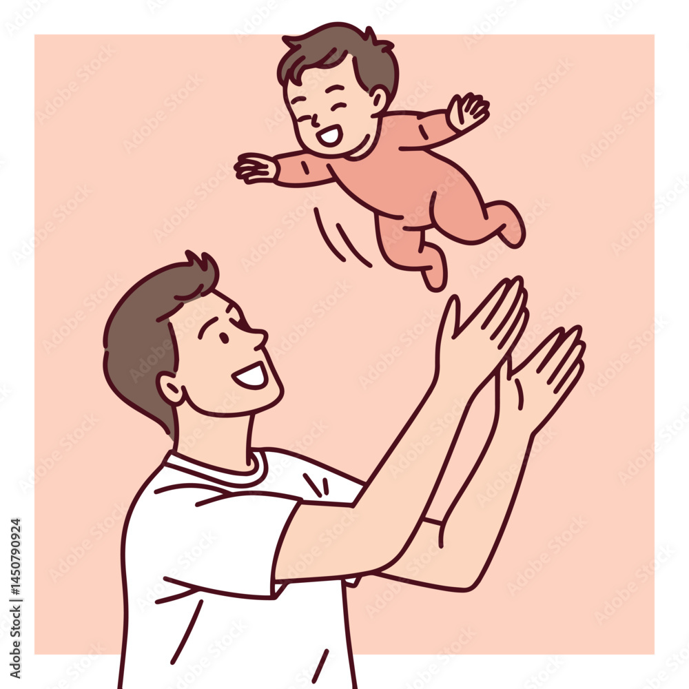 Obraz premium Loving father lifts his baby daughter high into the air while playing outdoors, sharing a joyful and emotional moment full of laughter, love and connection