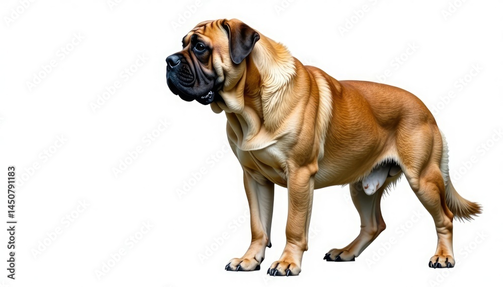Fototapeta premium Majestic mastiff, powerful stance, white background, paws, giant