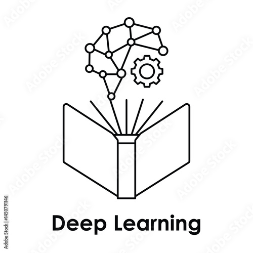 Vector icon for deep learning. Features interconnected neural network nodes and lines, symbolizing artificial intelligence and advanced learning algorithms.