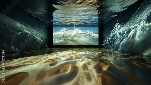 Captivating immersive art installation showcasing dynamic ocean waves and reflections