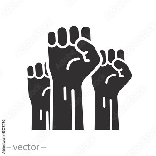 protest freedom, raised fists icon, feminism, flat vector illustration