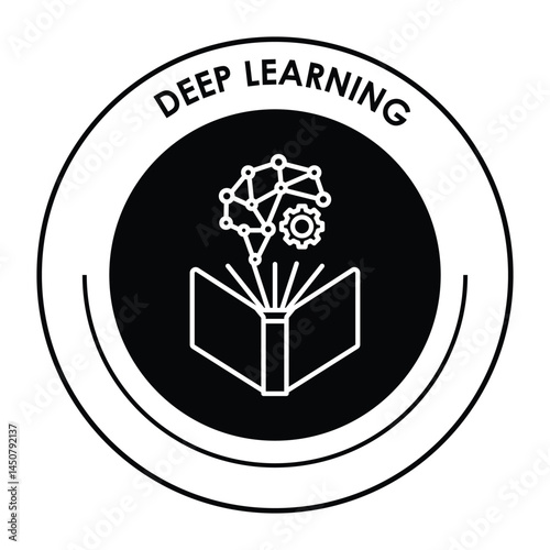 Vector icon for deep learning. Features interconnected neural network nodes and lines, symbolizing artificial intelligence and advanced learning algorithms.