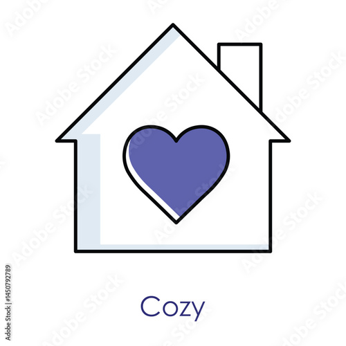 Vector icon for cozy living. Features a house with a heart symbolizing comfort, warmth, and a loving home environment.