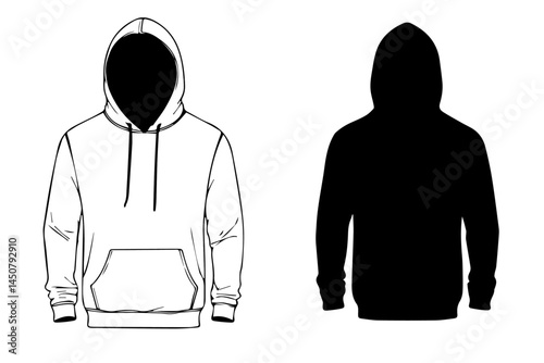 Hoodie design template, front and back view. Blank hoodie for mockup, vector illustration isolated on a white or transparent background.. 