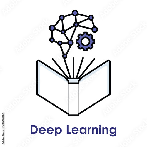 Vector icon for deep learning. Features interconnected neural network nodes and lines, symbolizing artificial intelligence and advanced learning algorithms.