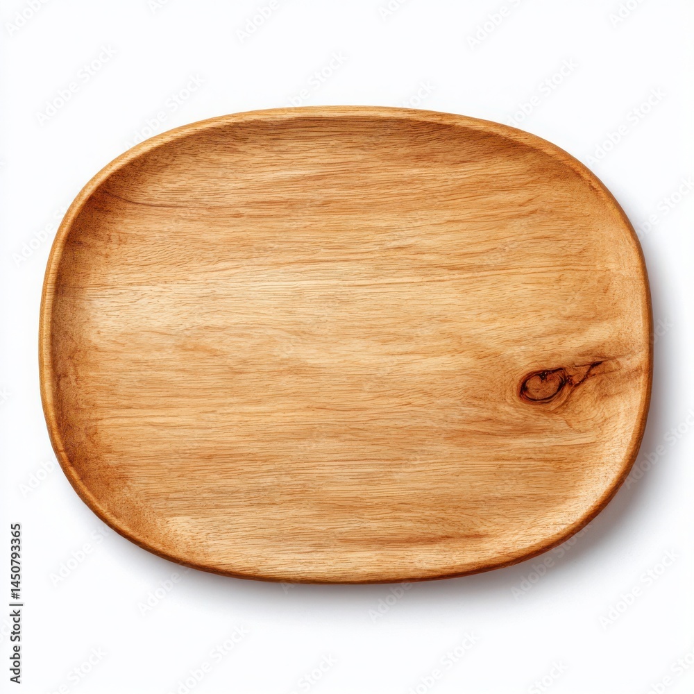 Oval wooden plate close up shot on white background Oval wooden plate close up shot on white background