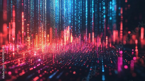 Digital data stream flowing, vibrant colors, abstract background, tech concept