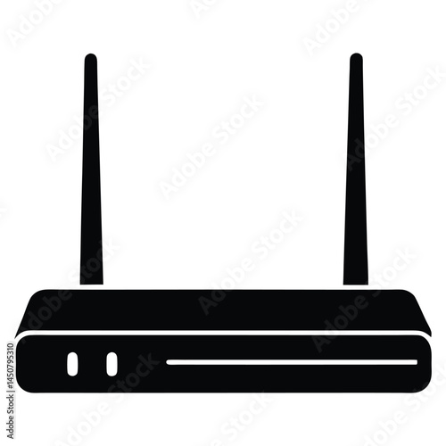 Wifi router black silhouette, wireless internet device with antennas