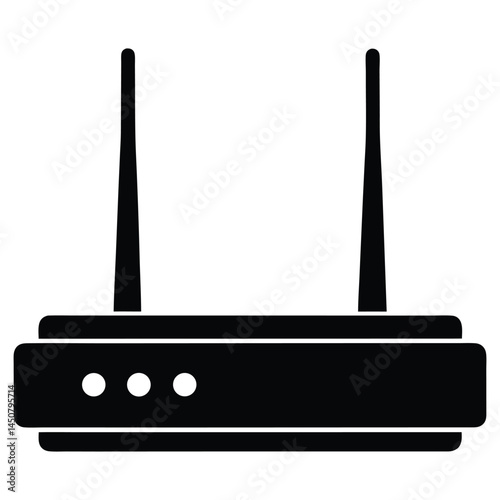 Wifi router black silhouette, wireless internet device with antennas