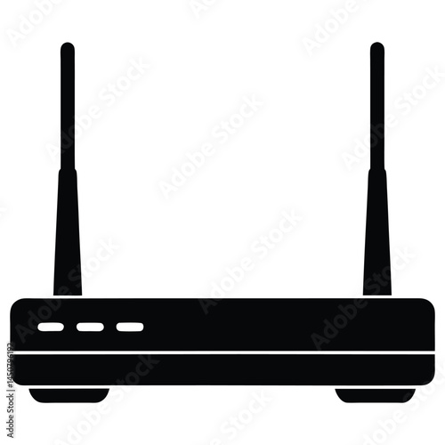 Wifi router black silhouette, wireless internet device with antennas