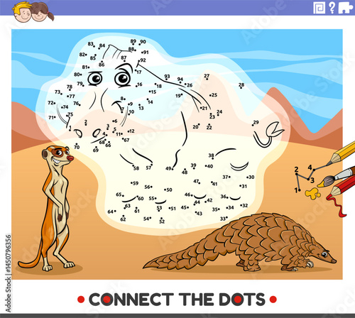connect the dots activity with cartoon wild animal character